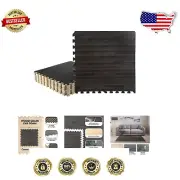 Durable Black Wood Grain Foam Mats - 12 Interlocking Puzzle Tiles for 48 SQFT
