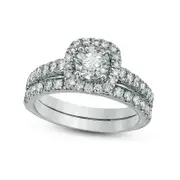 Previously Owned - 1.0 CT. T.W. Natural Diamond Frame Bridal Engagement Ring Set in Solid 14K White Gold