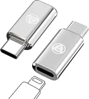 2 x Lightning Cable USB C Adapter, Lightning to USB C Adapter Supports 27 W Charging and 480 Mbps Data Transfer, Lightning to US-B C Adapter for iPhone 16/16 Pro/16 Pro Max (Silver)