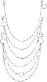 [uxcell] Round Ring Punk Pants Chain for Women and Men, Jeans Chain Trousers Chain Anti-Theft Belt Wallet Chain Waist Chains with Lobster Clasps for Hip Hop Accessories (Silver)
