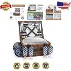 Complete Wicker Picnic Basket Set for 4 with Cooler and Waterproof Blanket