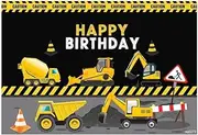 CONSTRUCTION DIGGER CRANE TRUCKS PERSONALISED BIRTHDAY PARTY BANNER BACKDROP g. Pole Pockets