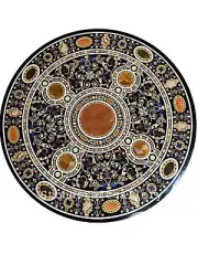 48" Black Marble Coffee Table Semi precious Carnelian Inlay Arts Side Table Deco