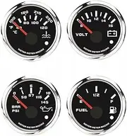 MOTOR METER RACING W PRO Series 4 Gauge Set - 52mm 2-1/16" Volt, Fuel Level, Water Temperature & Oil Pressure Black Dial White LED - for Car, Boat & Truck
