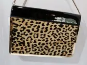 Aldo Leopard Print Black Patent Flat Shoulder Bag NWT