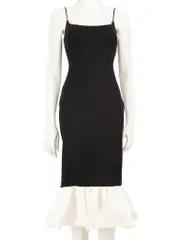 Black Ruffle Trimmed Midi Dress