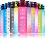 Motivational Sports Water Bottle with Time Markings – 1 Litre Capacity with Removable Strainer, One-Click Flip Top, Leakproof, Fast Flow & BPA Free Non-Toxic – Great for Fitness, Gym, Office and Outdoor Sports (Pure Pink)