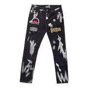 Love Moschino Men's Patch Denim Jeans M Q 421 8S Black -BRAND NEW W/ TAG