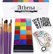 UCANBE Athena Face Body Paint Oil Makeup Set, 20 Colors FX Halloween Party Painting with Stainless Steel Mixing Palette and Spatula Tool,10 pcs Artist Paintbrushes,Tattoo Stencil Arts Crafts kit