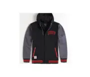 MEN'S GUYS NEFF TWO-TONE VARSITY LETTERMAN SNAP BUTTON JACKET BLACK NEW $100