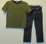New TONY HAWK Green & Black Striped Shirt & Stretchy Denim SKINNY Jeans Set Sz 5