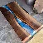 Ocean Blue Epoxy River Table ? Live Edge Walnut Wood Handmade