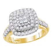 14k Yellow Gold Princess Diamond Square Cluster Bridal Engagement Ring 1 Cttw