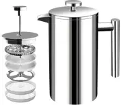 - 304 Grade Stainless Steel French Press Coffee Maker 34oz (1 34 Ounce Silver