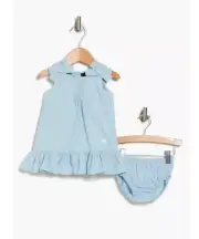 7 For All Mankind Bow Strap Dress & Bloomers Set, Bleach Blue, 0-3 months. New.