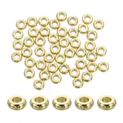 50 Pcs Brass Spacer Beads, 3mm Flat Round Beads Metal Heishi Bead, Gold