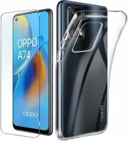 For OPPO A74 4G CLEAR CASE + TEMPERED GLASS SCREEN PROTECTOR SHOCKPROOF COVER
