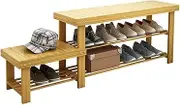 Bamboo 2-Tier Shoe Bench Wooden High-Low Shoe Storage Shelf Simple Footware Organiser Unit for Boots High Heels Sneakers (Size : 125cm) (Size : 125cm)