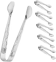 CRILSTYLEO 6pcs Decorative Mini Tongs Appetizer Tongs with Pattern for Serving Ice Cubes Sugar Cubes and Desserts at Tea Parties and Gatherings