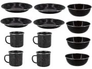 Enamel Camping Dinner Set 4 x Plates 4 x Bowls Cups Outdoor Picnic Garden