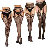 [Coosalola] Women Sexy Tights, Fishnet Stockings Patterned Tights, Thigh-High Black Socks,High Waist Stockings