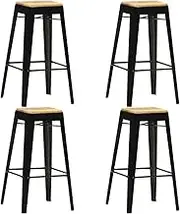 Bar Stools 4 pcs Black Solid Mango Wood,Table & Bar Stools 21.35KG-286132