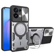 case For Oppo Reno 8 5G Slide Camera Lens Protection and Built in 360 Rotatable Ring Holder - Silvery