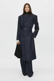 Clemence Blazer Coat in Navy Pinstripe - CAMILLA AND MARC® C&M