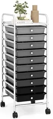 10 Drawer Rolling Utility Storage Cart Portable Organizer with Lockable Wheels