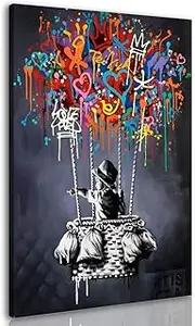 Framed Banksy Street Graffiti Wall Art Decor Large Abstract Pictures Canvas Painting Prints Colorful Modern Contemporary Poster Artwork Stretched for Wall Home Bathroom Bedroom Living Room Ready Hang