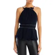 BCBGMAXAZRIA Womens Black Pleated Ruffled Blouse Halter Top XXS BHFO 1772