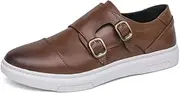[HuitJours] Mens Double Monk Strap Slip on Loafer Casual Comfortable Shoes for Men