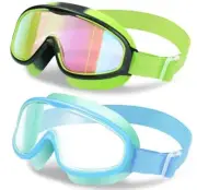 2pc Kids-Goggles with Elastic Fabric Strap, Wide View Anti Fog A-green & Blue