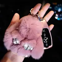 在飛比找樂天市場購物網優惠-鑰匙扣 車鑰匙扣掛件毛絨可愛兔子女適用寶馬大眾奔馳奧迪汽車鑰