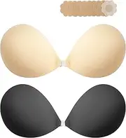 [KISWON] 2024 Newest Strapless Invisible Push up Sticky Bra for Women Upgraded Wrinkle-Free Backless Silicone Adhesive Bra