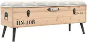 Vintage Storage Bench 110 cm Travelling Trunk Style - Solid Firwood with Upholstered Fabric Seat and Steel Legs, Ample Storage, Multifunctional Pouffe, Rustic Style