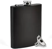 Clear Water Home Goods - 8 oz Powder Coated Stainless Steel Hip Flask w/Funnel - Wedding Party - Groomsman - Bridesmaid (Matte Black, 1)