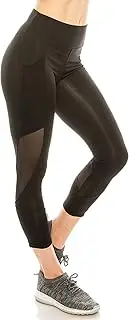 [LA12ST] Women's Stretchy Skinny Sheer Mesh Insert Pockets Workout Leggings Active Performance Yoga Tights