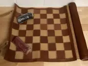 Checkers Game Leather Travel Set Roll Up Board Portable Case Leather Game Pieces