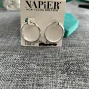 Vintage NAPIER Silver Tone Hoop Pierced Earrings NWT