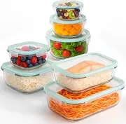 [edihome] Tupper Glass 14 Pack (7 Containers + 7 Lids) Airtight Food Tapers Tupperware Food Tapers Tapers Dishwasher Safe BPA Free (7 Containers)
