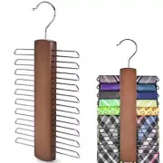 Belt Stage Closet Wooden Tie Hangers Rack Brown 20 Capacity 360 Degree Rotatg