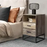 2 Drawers Artiss Bedside Table Side Table with Shelf - BADAN