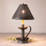 Plantation Candlestick Lamp with Chisel Shade in Kettle Black Tin