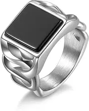 [Joliernelle] Mens Onyx Stainless Steel Vintage Braided Cuban Link Signet Ring
