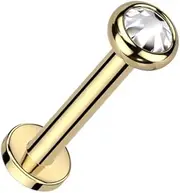 [TWILIGHT LONDON] 3mm Gold Bezel Set Solitaire Crystal Labret Earring in Implant Grade Titanium, 16 Gauge Internally Threaded Labret Design, Designed for Comfort, Perfect for the Helix, Tragus or Flat,