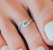 THANKSGIVIN GIFT 4 WOMEN'S Solid Metal Beautiful Enamel Wave Toe Ring 925 Silver