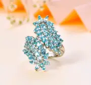 Statement 44 Prong Set Blue Apatite Gemstones Bypass Ring 925 Sterling Sz 6