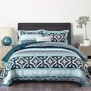 NEWLAKE Cotton Bedspread Quilt Sets-Reversible Patchwork Coverlet Set, Boho Chic Pattern,King Size