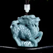 Real Grade A Natural Blue Jade Jadeite Men Women Lucky Qilin Pendant 40.5g